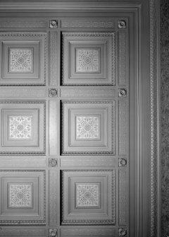 Interior view of Stracathro House showing detail of dining room ceiling.