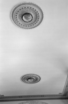 Interior view of Fyvie Church showing detail of ceiling lights.