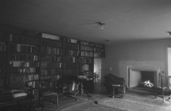 Interior view of Balbithan House showing library.