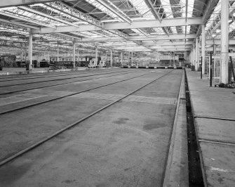 Glasgow, Springburn, St Rollox Locomotive Works, interior.
View from South in carriage body repair shop.