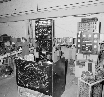 Glasgow, Springburn, St Rollox Locomotive Works, interior.
View of electrical equipment test panels.