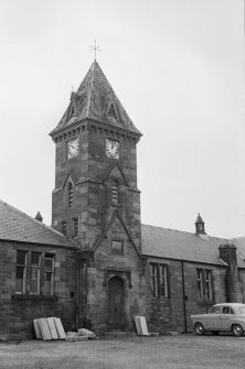 View of clock tower, Chirnside school.