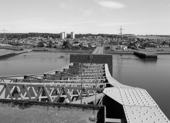 Kincardine on Forth Bridge. View from (South West) roof of control room of Kincardine on Forth, (former ferr pier on left)