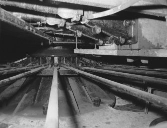 Kincardine on Forth Bridge. Detail of cavity beneath engine room containing rollers on which bridge rotates.