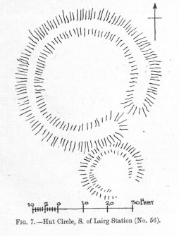 Publication drawing; plan of 'Hut Circle, S. of Lairg Station'.