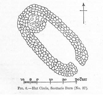 Publication drawing; plan of 'Hut Circle, Scottarie Burn'.