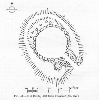 Publication drawing; plan of 'Hut Circle [B], Allt Cille Pheadair'.