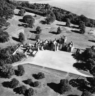 Oblique aerial view centred on Ayton Castle.