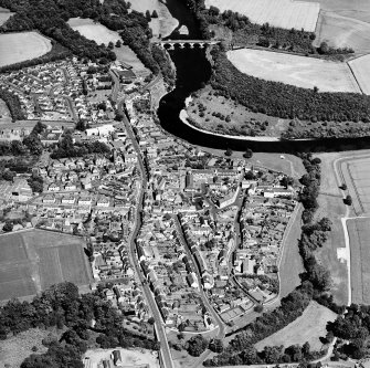 Oblique aerial view centred on the town of Coldstream with road bridge adjacent, taken from the WSW.