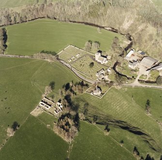 Aerial view of Hobkirk church and burial ground, including the location of previous churches, taken from the SW.