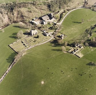 Aerial view of Hobkirk church and burial ground, including the location of previous churches, taken from the NW.