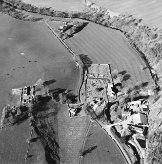 Aerial view of Hobkirk church and burial ground, including the location of previous churches, taken from the S.