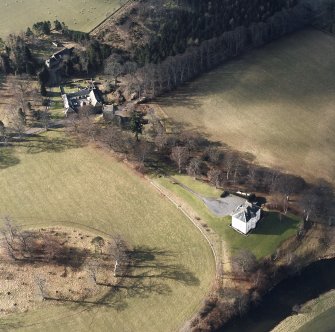 Barns House, oblique aerial view, taken from the E.  Barns Tower is visible in the top left-hand corner of the photograph.