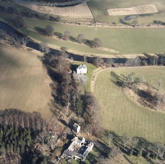 Barns House, oblique aerial view, taken from the SW. Barns Tower is visible in the bottom centre of the photograph.