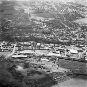 Aerial view including New Grange Foundry, Railway Station and Dock.