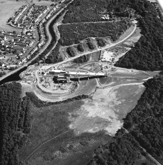 Oblique aerial view centred on the construction of the Falkirk Wheel, taken from the W.