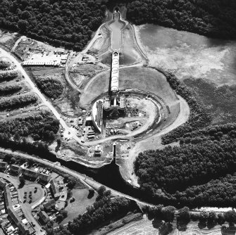Oblique aerial view centred on the construction of the Falkirk Wheel, taken from the N.