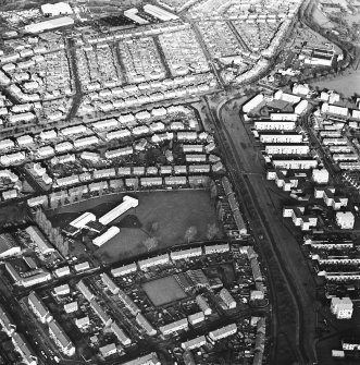 General oblique aerial view of the town and canal, taken from the S.