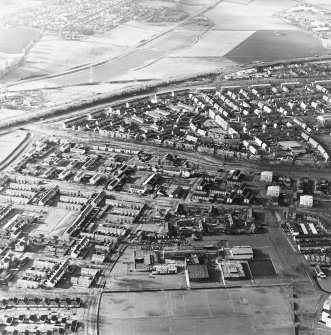 General oblique aerial view of the town and canal, taken from the ENE.