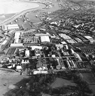 Oblique aerial view of the chemical works and docks taken from the SW.