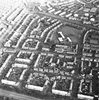 General oblique aerial view of the town and canal, taken from the SW.