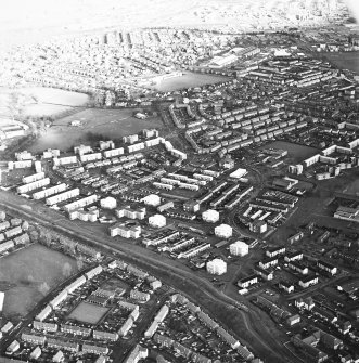 General oblique aerial view of the town and canal, taken from the SW.