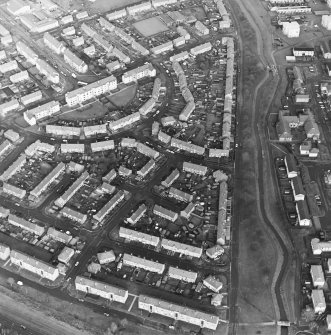 General oblique aerial view of the town and canal, taken from the SSW.