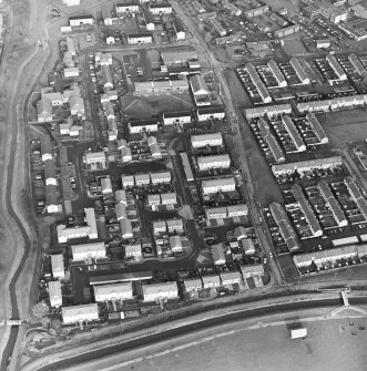 General oblique aerial view of the town and canal, taken from the S.