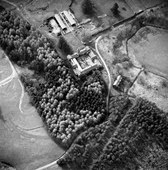 Oblique aerial view of Jardine Hall stables, site of Jardine Hall and walled garden, taken from SE.