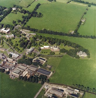 Oblique aerial view centred on the hospital, taken from the SW.