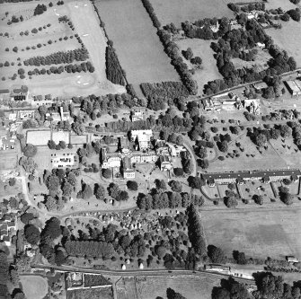 Oblique aerial view centred on the hospital, taken from the WSW.