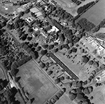 Oblique aerial view centred on the hospital, taken from the SSW.