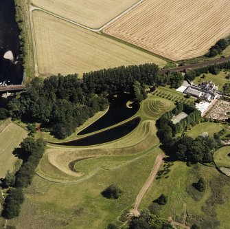 Oblique aerial view of Portrack House garden, taken from the W.