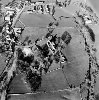 Oblique aerial view centred on the abbey and manse, taken from the WSW.