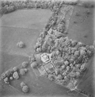 Aerial view of house, steading and garden