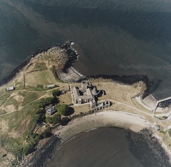 Inchcolm Island, oblique aerial view, taken from the SSE, centred on Inchcolm Abbey.