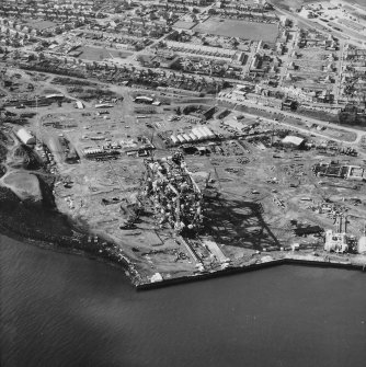 Aerial view from East South East of construction yard and Denbeath, Methil.