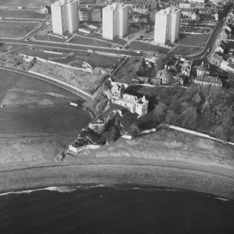 Aerial view from South East of Ravenscraig Castle. Includes Pathhead tower blocks.