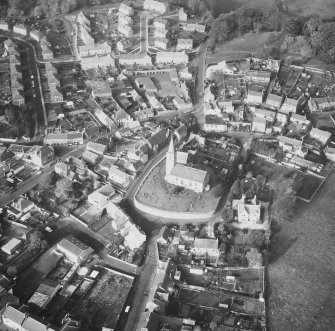 Aerial view from South East of St Drostan's Parish Church and its environs.