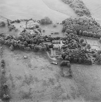 Oblique aerial view of Strathenry country house, dovecot and tower house, taken from the N.