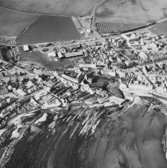 Aerial view of Anstruther Wester including St Nicholas Church, graveyard, Harbour and 
Tolbooth
