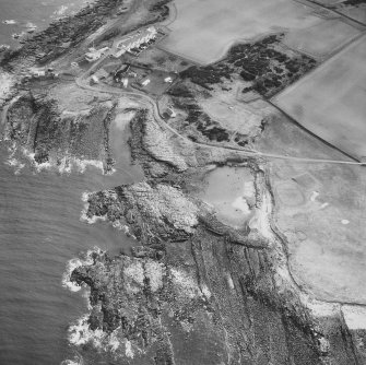 Aerial view showing coastline, Tide Mill, Kiln, Harbour, Lighthouse Construction Site and Coastguard Station
