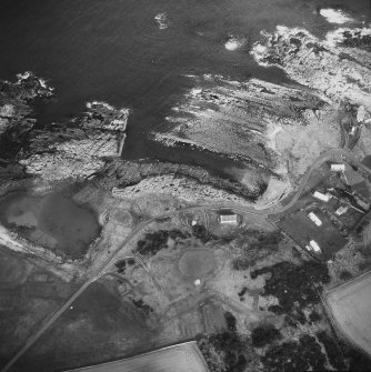 Aerial view showing coastline, Tide Mill, Kiln, Harbour, Lighthouse Construction Site and Coastguard Station