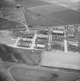 Oblique aerial view of aircraft hangers