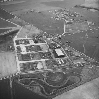 Oblique aerial view of aircraft hangers