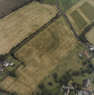 Aerial view of Innergellie House, Walled Garden, Doocot, East Lodge and Gatepiers and Kilrenny Church and Churchyard.