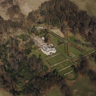 Oblique aerial view of Charleton House centred on a country house, taken from the S.