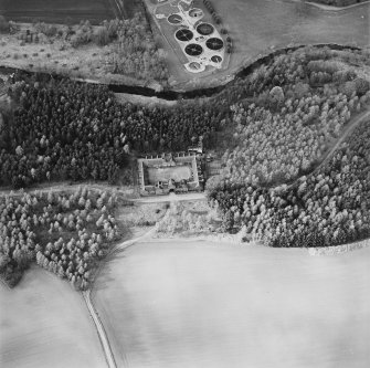 Aerial view of Crawford Priory stables, taken from the SE.