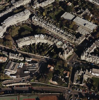 Oblique aerial view centred on the church with Howard Place and Hope Street adjacent, taken from the SW.