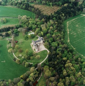 Oblique aerial view centred on Fyvie Castle, taken from the ESE.